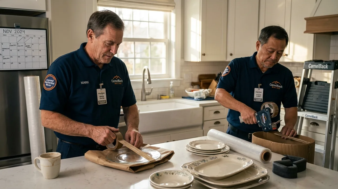 Professional crew packing kitchen dishware in Elverta, CA